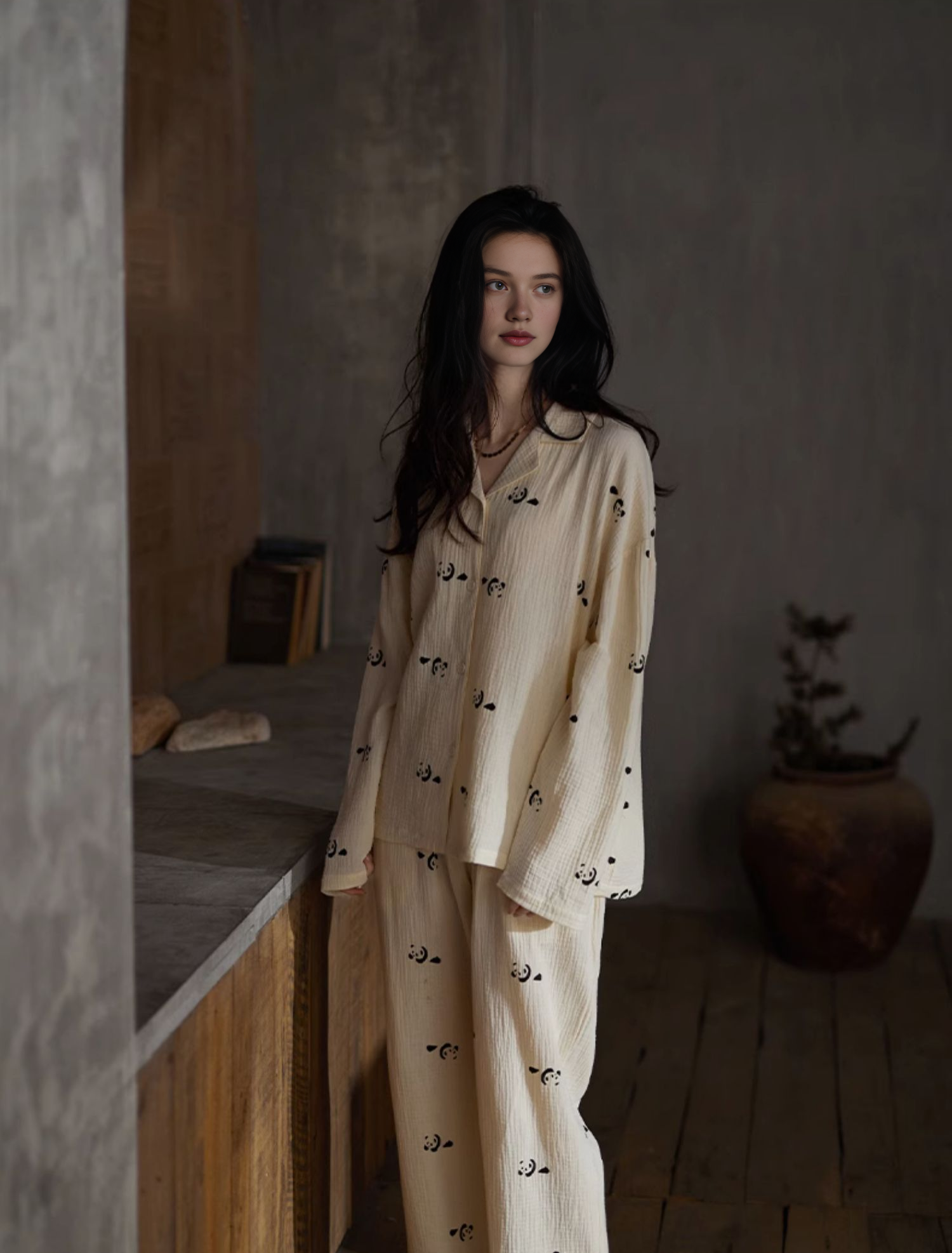 091 women matching Pajama set Panda pattern 1