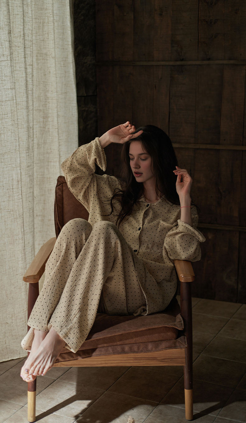 0100 women matching pajama set polka dot