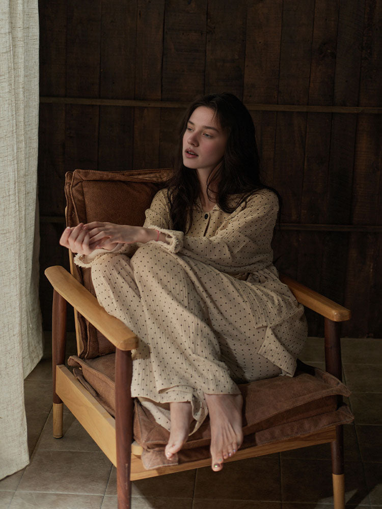 0100 women matching pajama set polka dot