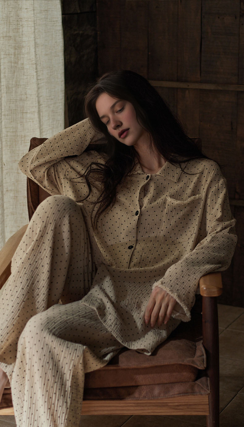 0100 women matching pajama set polka dot