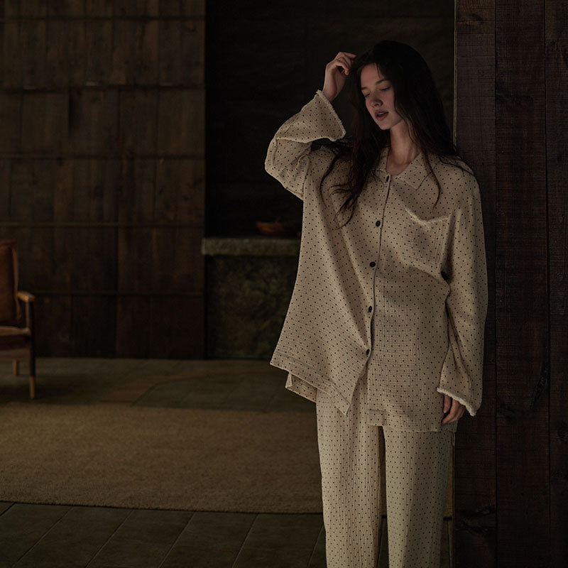 0100 women matching pajama set polka dot