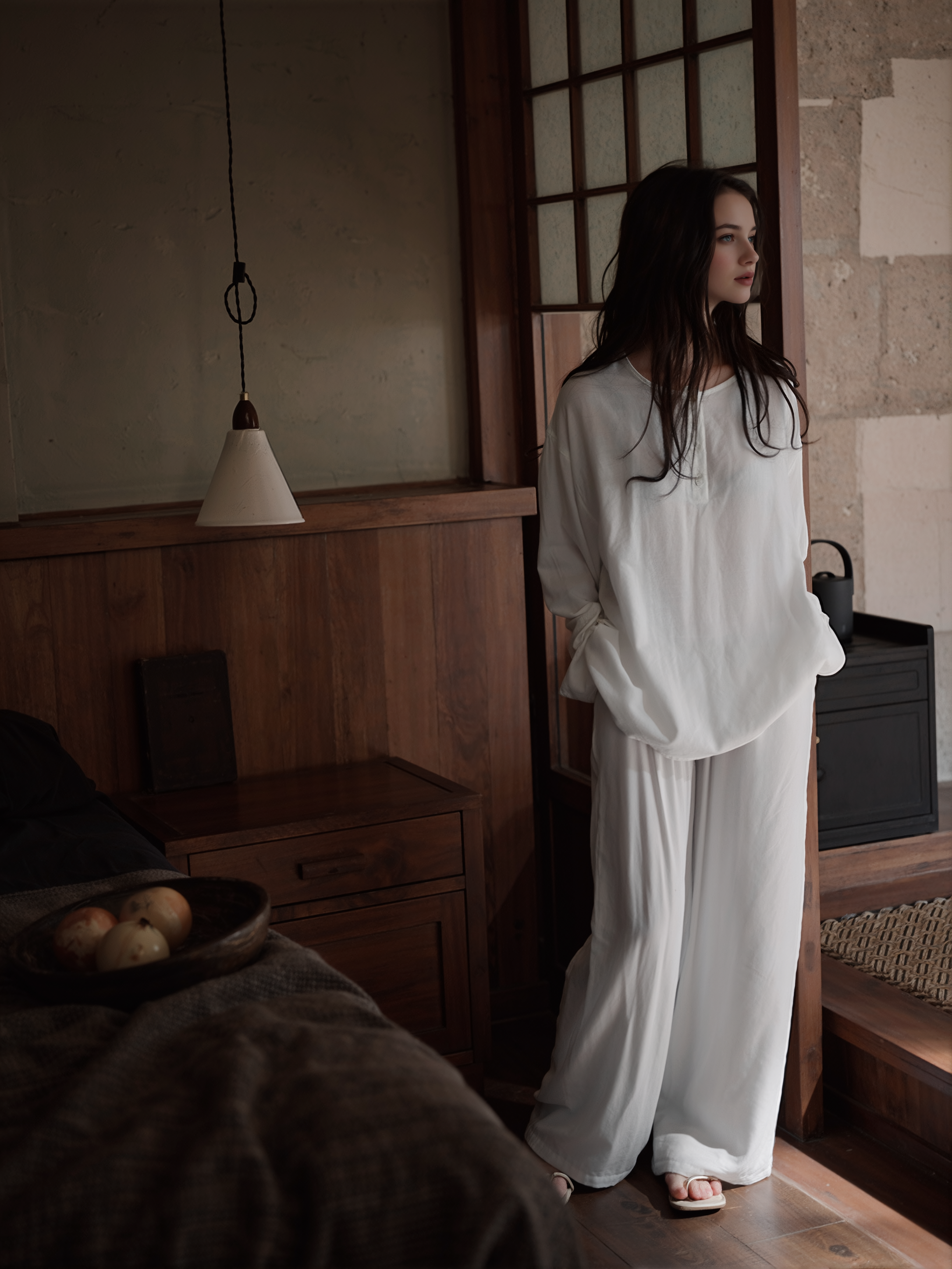 0103 pure white matching pajama set