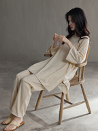 0105 minimalist style Half sleeves beige matching pajama set