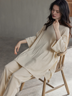 0105 minimalist style Half sleeves beige matching pajama set