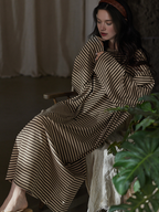 0106 yellow black striped pajama dress