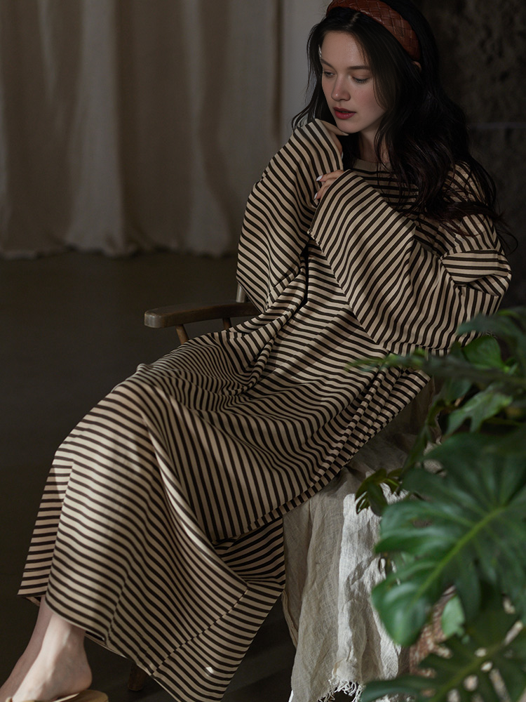 0106 yellow black striped pajama dress
