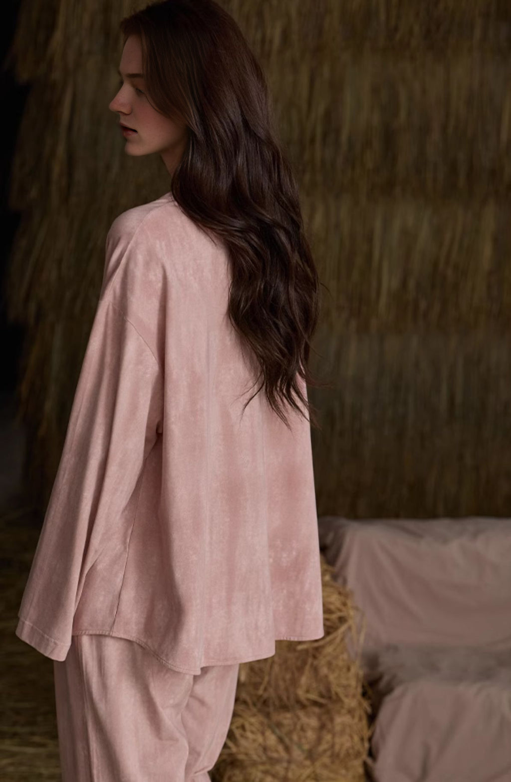 Conjunto de pijama rosa a juego para mujer 090