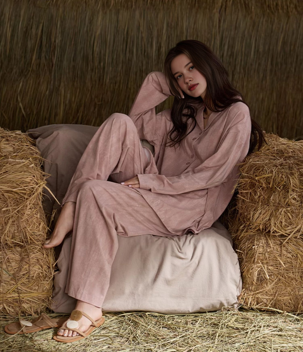 Conjunto de pijama rosa a juego para mujer 090