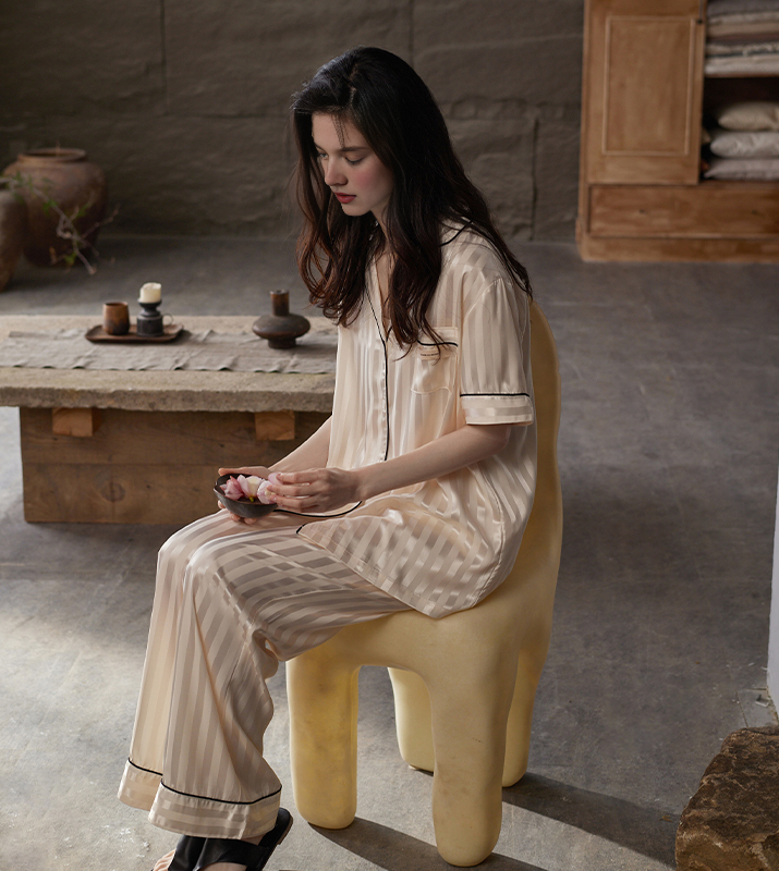 092 couple's ice silk striped pajamas 3