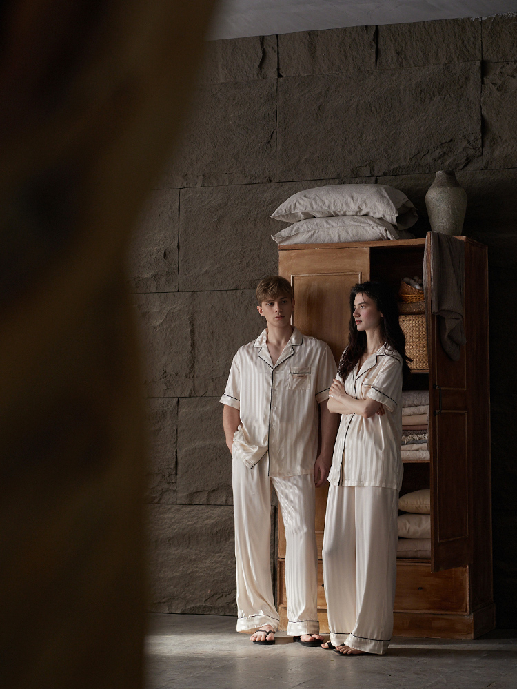 092 couple's ice silk striped pajamas 4