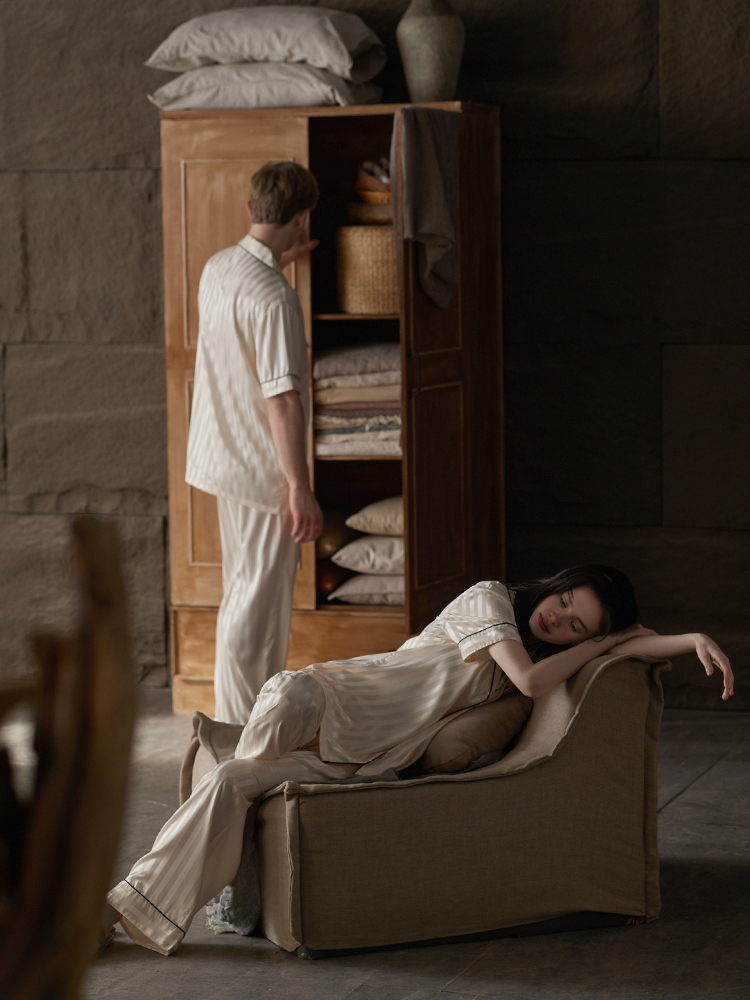 092 couple's ice silk striped pajamas 5