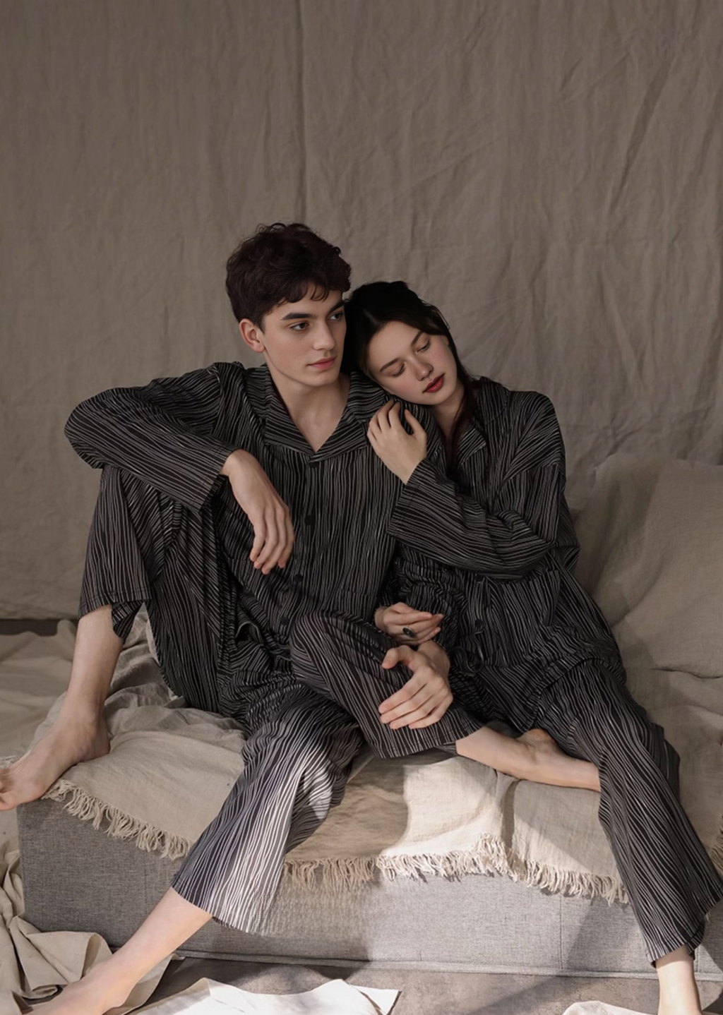 099 Couple's pajama black strip