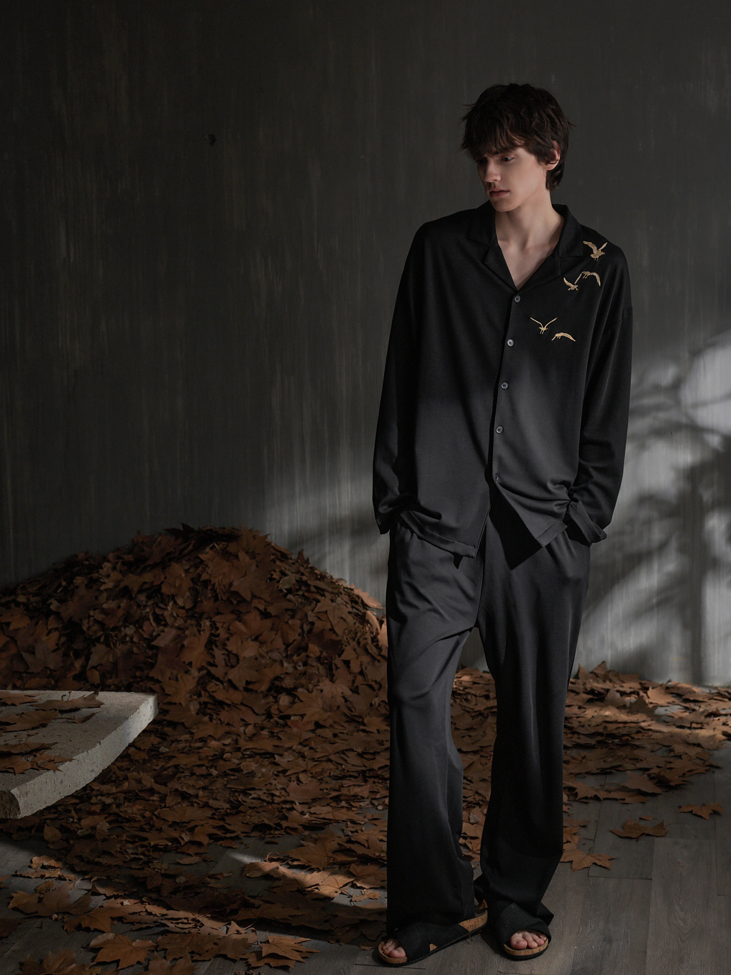 Men's black cotton pajamas with eagle
