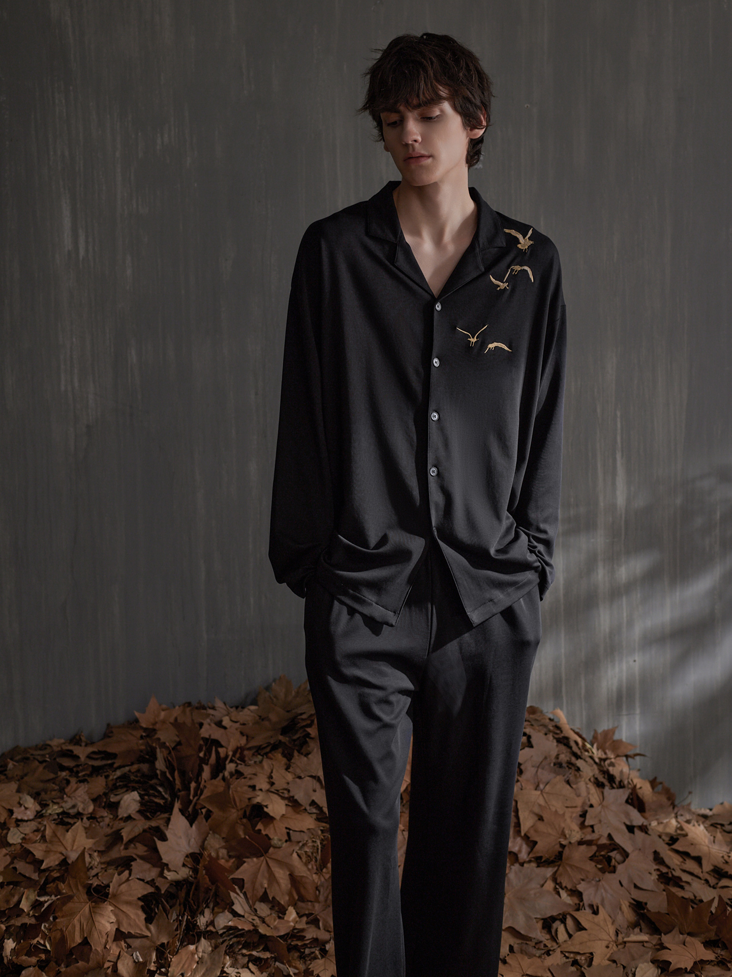 Men's black cotton pajamas with eagle