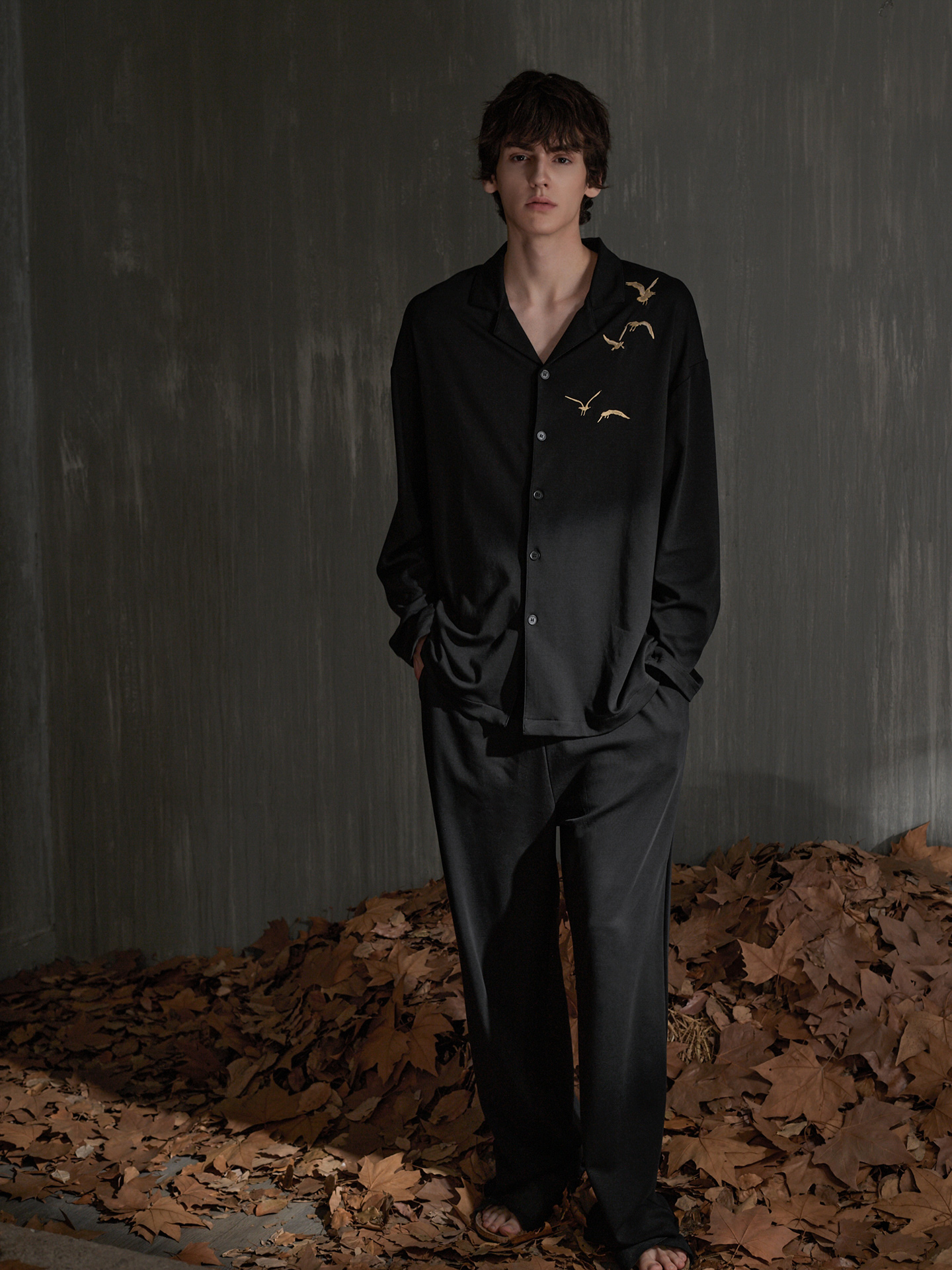 Men's black cotton pajamas with eagle