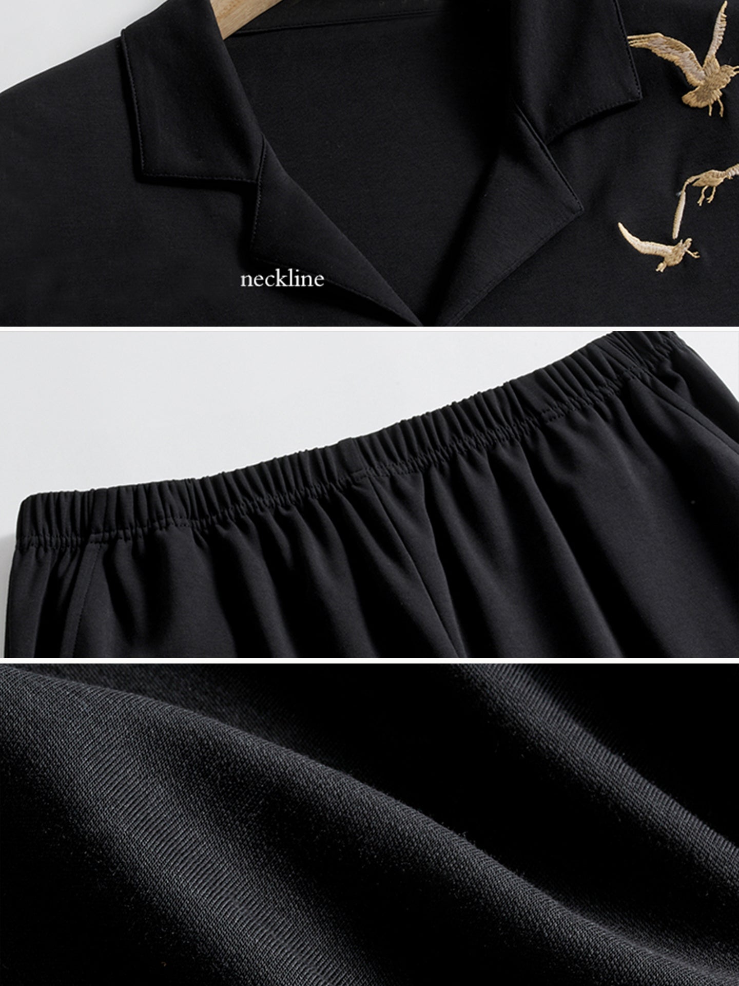 Men's black cotton pajamas with eagle