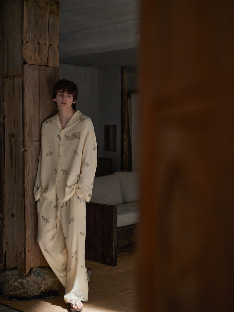 mens pajama set  cotton with Lynx cat
