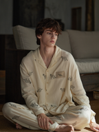 mens pajama set  cotton with Lynx cat
