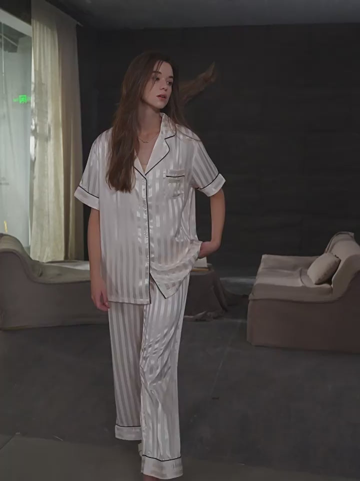 092 couple's ice silk striped pajamas 2