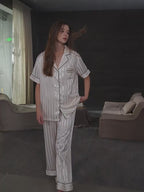 092 couple's ice silk striped pajamas 2